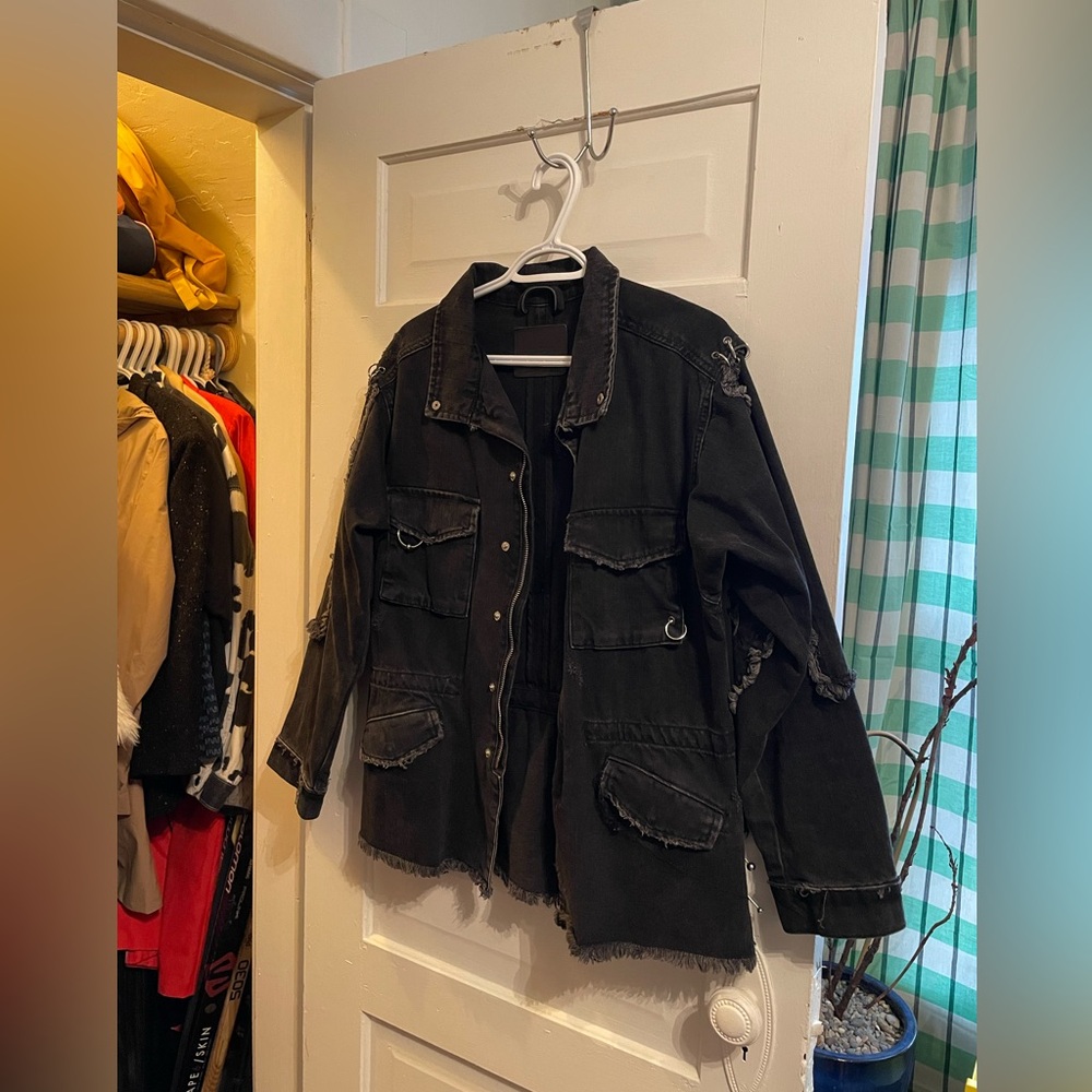 Black Denim Jacket with Metal Fasteners